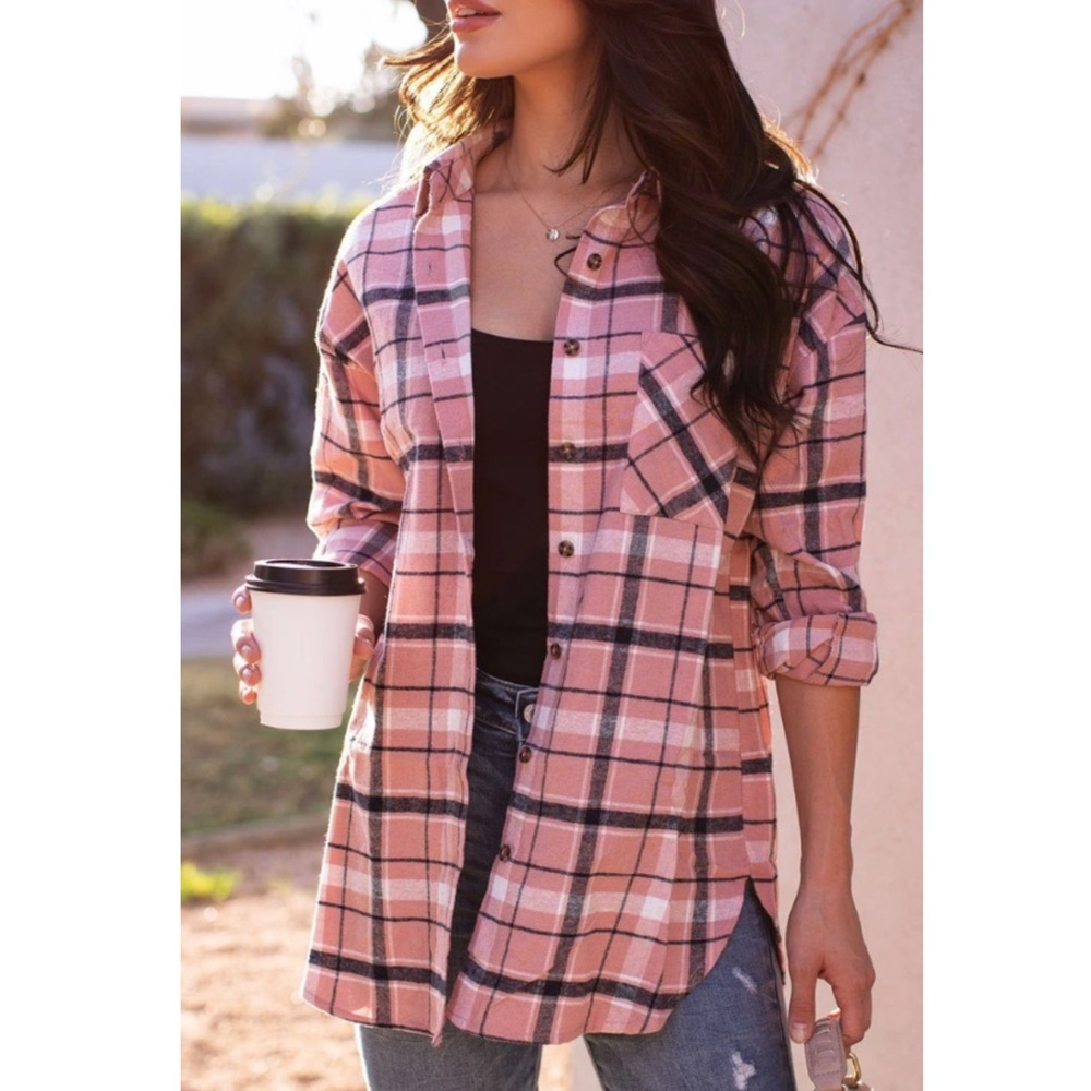 Grey White and Pink flannel ~ Size M/L